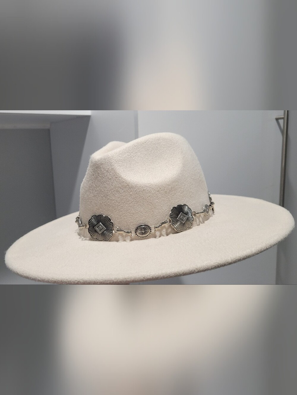 Altar'd State Silver Floral Concho Banded Hat - Beige